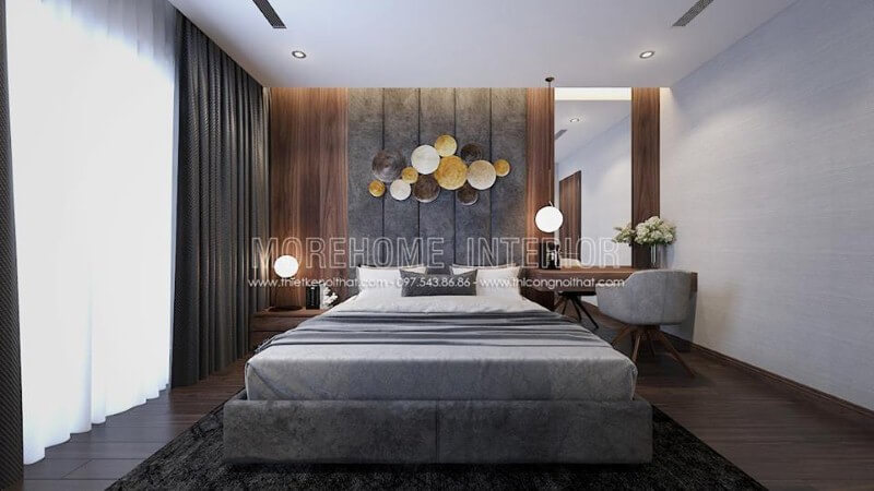 Trang trí phòng ngủ với giấy dán tường màu xám đơn sắc tạo nên không gian nhẹ nhàng tinh tế. Giấy dán tường phòng ngủ hải phòng
