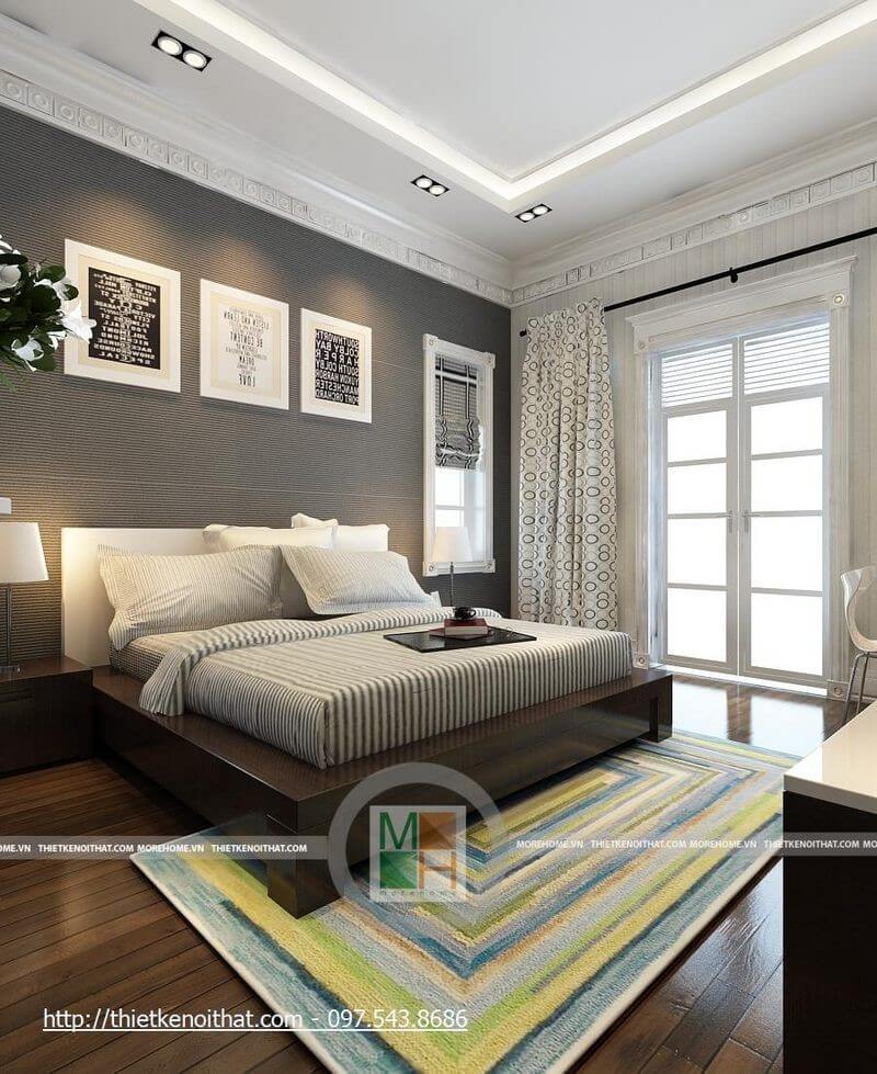 Bức tường giảm bớt sự thô cứng khi gia chủ lựa chọn giấy dán tường hoa văn cho phòng ngủ Giấy dán tường phòng ngủ hải phòng