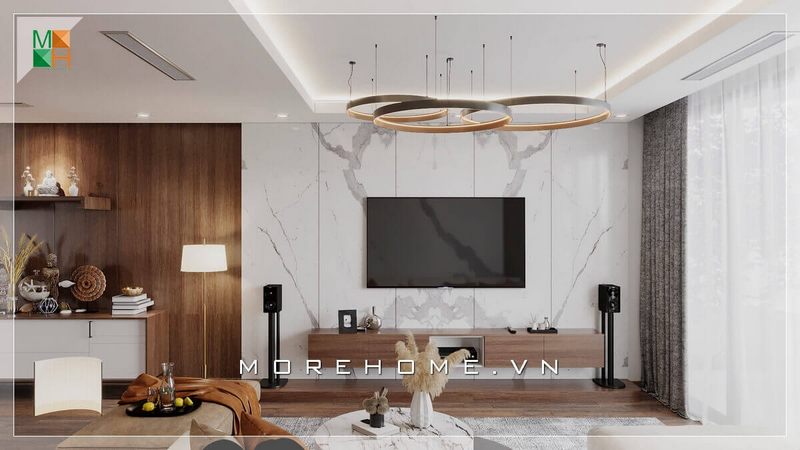 Mẫu thiết kế phòng khách có phong cách hiện đại, cao cấp và ấn tượng, phù hợp với các loại nhà như chung cư, biệt thự, nhà phố.